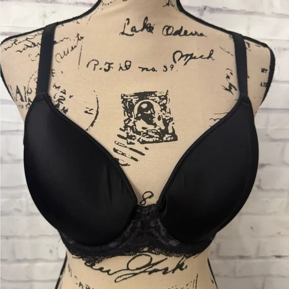 Wacoal Bra Size 36D Lace Affair T Shirt Bra Black Underwire Seamless 853256 - Picture 1 of 7